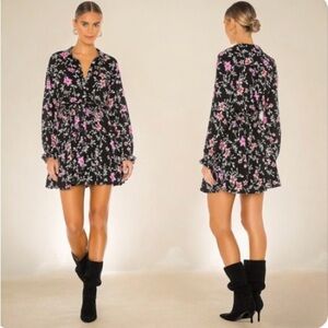 Free People Lighten Up Floral Long Sleeve Minidress In Black Combo